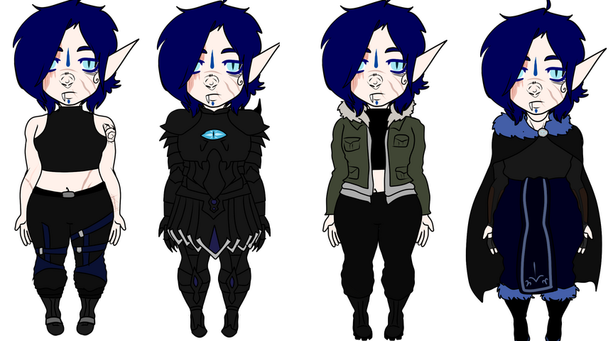 A simple reference (made in 2020) of my main oc Siber and a simplified version of their clothes to keep track of their design